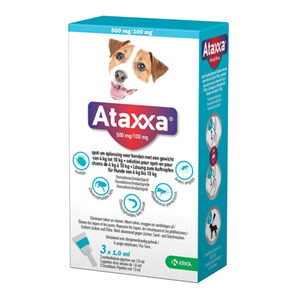 Ataxxa 500 mg/100 mg spot-on hond (4 tot 10 kg) 3 x 3 pipetten