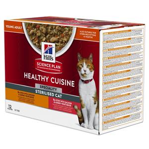 Hill's Healthy Cuisine Adult Sterilised stoofpotje voor kat met kip & groenten, met zalm & groenten maaltijdzakje combipack 1 doos (12 x 80 g)