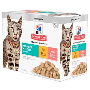 Hill's Adult Perfect Weight combipack met kip & zalm nat kattenvoer 85 g 3 dozen (36 x 85 g)