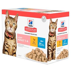 Hill's Adult Light nat kattenvoer met kip & zeevis maaltijdzakje combipack 2 dozen (24 x 85 g)