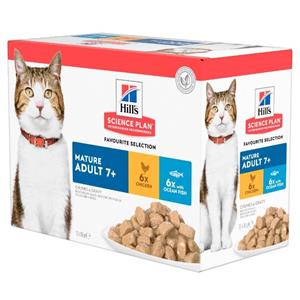 Hill's Mature Adult 7+ nat kattenvoer met kip en vis maaltijdzakje combipack 1 doos (12 x 85 g)