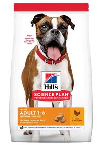 Hill's Science Plan 14kg Adult 1-6 Light Medium met Kip  Hondenvoer