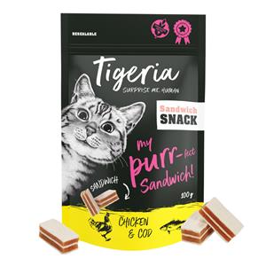 Tigeria Sandwich Snack kip & kabeljauw 100 g - Kip & kabeljauw 3 x 100 g