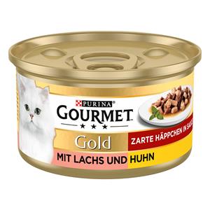 12x85g Gold Fijne Hapjes in Saus Zalm & Kip Gourmet Kattenvoer