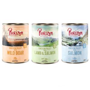 Purizon Adult 12 x 400 g Graanvrij Kattenvoer - Mixpakket (4 x Zalm, 4 x Wild Zwijn, 4 x Lam)