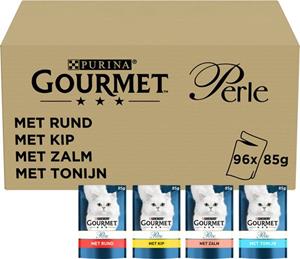 Gourmet Perle Duo - Land & Zee - Kattenvoer - Rund Kip Zalm 96x85 g