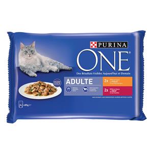 Purina One 12x 85g  Adult Kip en Rund nat kattenvoer