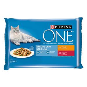 Purina ONE 4 x 85 g Kattenvoer - Sterilcat Kip und Rundvlees