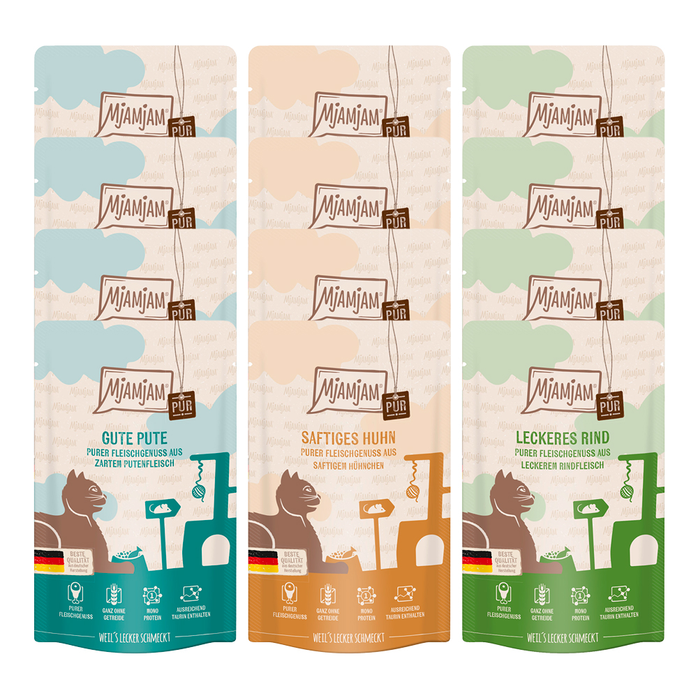 12x125g Mixpack MjAMjAM pure meat enjoyment mix (3 soorten) nat kattenvoer