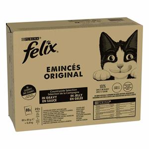 Megapack: 80x85g Felix Classic Pouches Proefvariëteit van het platteland Natte Kattenvoer