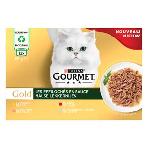 Gourmet Gold Malse Lekkernijen Multi-Pack - Kattenvoer - Kip Zalm Rund 12x85 g