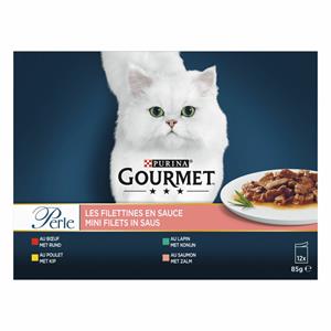 Gourmet Perle Mini Filets in saus met rund, kip, konijn, zalm natvoer kat (12x85 g) 12 x 85 g