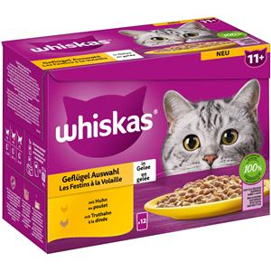 12x85g 11+ Gevogelte-selectie in Gelei Whiskas Senior Kattenvoer Maaltijdzakjes