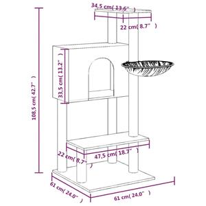 vidaXL Kattenmeubel met sisal krabpalen 108,5 cm lichtgrijs