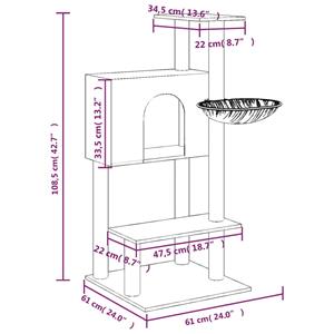 vidaXL Kattenmeubel met sisal krabpalen 108,5 cm crèmekleurig