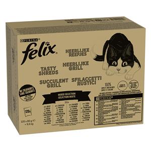 120x80g Tasty Shreds Gemengde Selectie in Saus Felix Kattenvoer Maaltijdzakjes