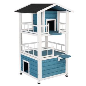Zooplus Exclusive Kattenhuis Penthouse, L 72 x B 72 x H 124 cm, blauw / wit