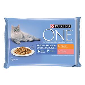 Purina One 12x 85g  Coat & Hairball Kip en Zalm nat kattenvoer