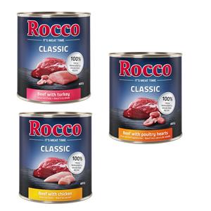 Rocco Classic Probeermix 6 x 800 g Hondenvoer - Gevogelte-Mix: Rund/Kip, Rund/Gevogeltehart, Rund/Kalkoen