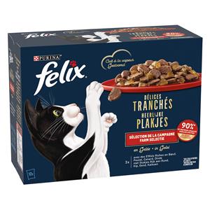 Felix Heerlijke Plakjes Farm Selectie met rund, kip, eend, kalkoen in gelei natvoer kat (12x80 g) 12 x 80 g
