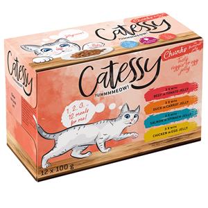 12x100g Hapjes in Gelei Allerlei Groenten met 4 verschillende soorten Catessy Kattenvoer
