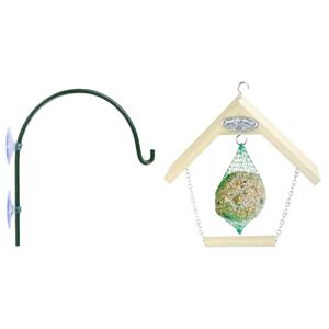 Merkloos Vogelvoedersilo - met schommel - hout 20 cm - incl. raamhaak - 16 cm -