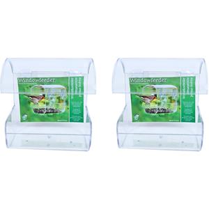 Merkloos 2x Vogel voederbakken/voederhuizen transparant met zuignappen 12,5 x 11 x 14 cm -