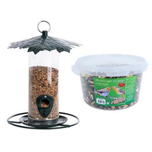 Esschert Design Vogel voedersilo met bladerdak metaal 23 cm inclusief 4-seizoenen energy vogelvoer -