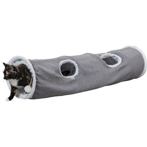 Trixie katten speeltunnel harvey velours / pluche grijs
