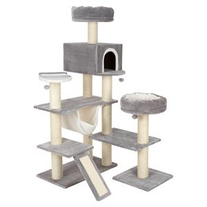 Zooplus Exclusive Peperkoekhuisje XXL Krabpaal met Ladder Lichtgrijs H175 x L118 x B100 cm
