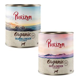 Voordeelpakket Purizon Organic 24 x 800 g - Voordeelpakket 2: 12 x Eend en kip, 12 x zalm en kip
