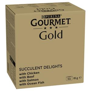 96 x 85 g Kip, Zeevis, Rund, Zalm Gourmet Gold Kattenvoer