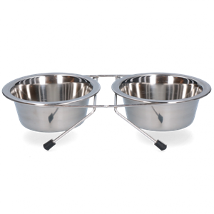 Merkloos Voer en drinkbak RVS met standaard 350ml &Oslash; 13cm