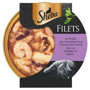 16x Sheba Filets Kattenvoer Natvoer Garnaal&Oceaanvis&Kip in Saus 60 gr