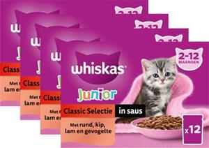 4x Whiskas Junior Multipack Classic Selectie in Saus 12 x 85 gr