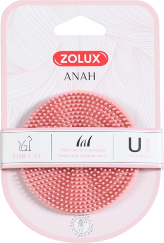 Zolux Anah Cat Rubber Borstel - Kattenvachtborstel - 3x7.7x7.7 cm Pink Wit For Cat. Short And Medium Coats