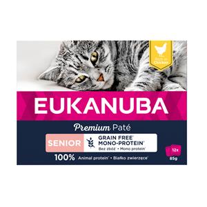 Eukanuba 12x85g  Senior Graanvrij Kip Nat Kattenvoer