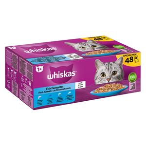 48 x 85 g Visselectie in gelei: Zalm, Tonijn, Kabeljauw, Witvis Whiskas +1 kattenvoer