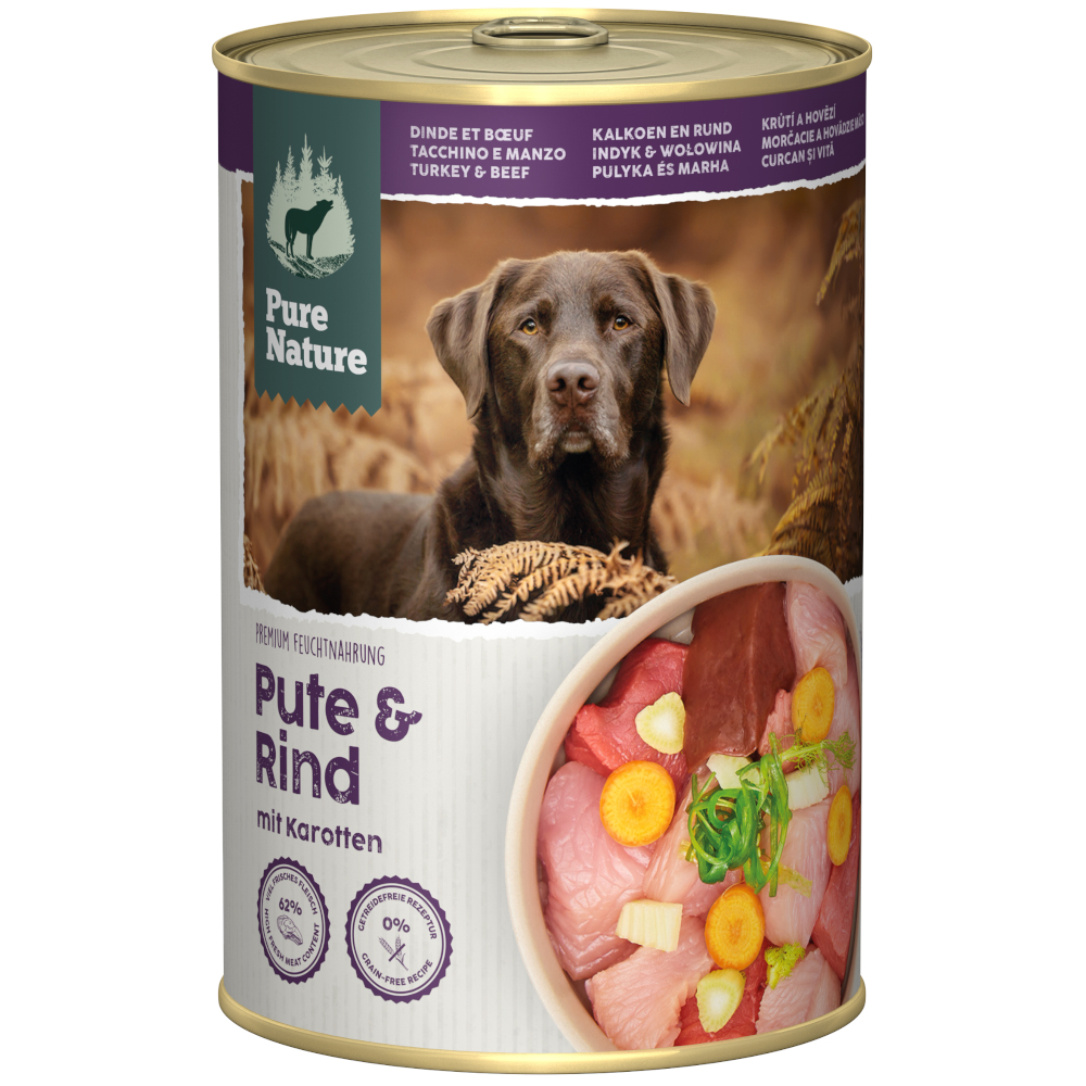 6x 400g Pure Nature Adult Kalkoen & Rund hondenvoer nat