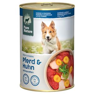 6x 400g Pure Nature Adult Paard & Kip Hondenvoer Nat
