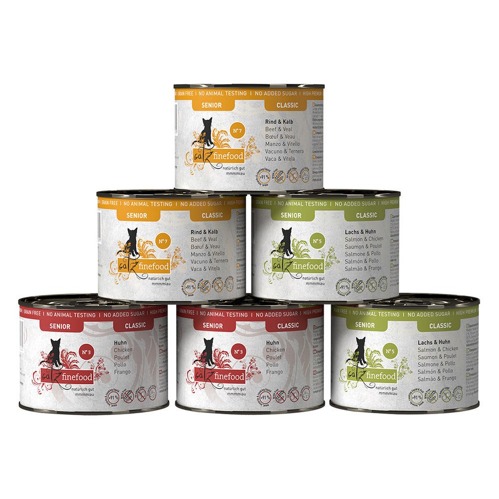 6x 200g catz finefood Senior Mixpaket (3 Sorten) Katzenfutter nass