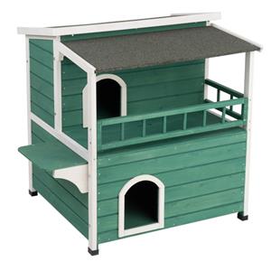 Zooplus Exclusive Kattenhuis Met Zonnedak L91,5 x B71 x H82 cm Groen/Wit