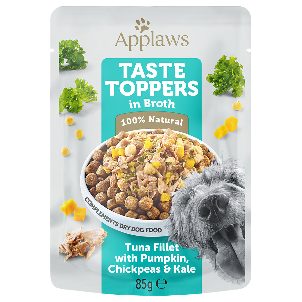 Applaws Taste Toppers Pouch in Bouillon 12 x 85 g Hondenvoer - Tonijn met Pompoen, Groene Kool & Kikkererwten