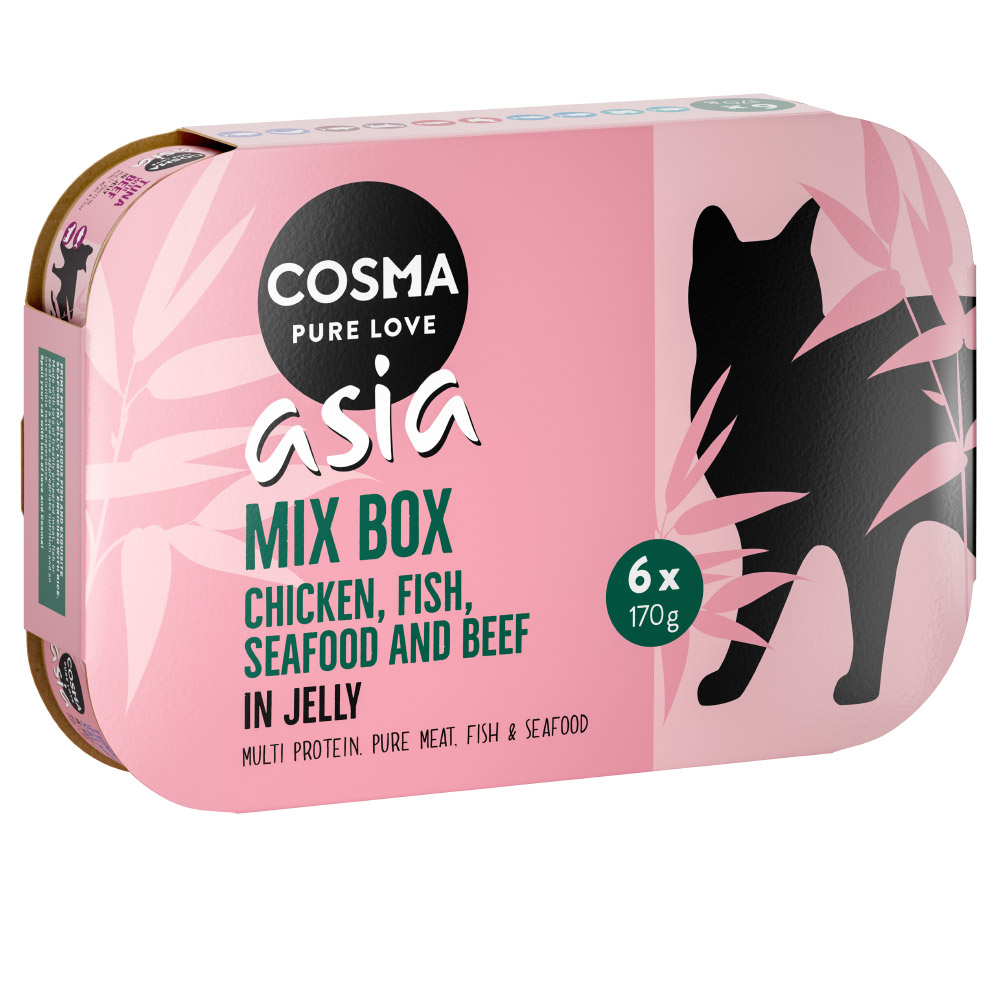 Voordeelpakket Cosma Asia in Jelly 24 x 170 g Kattenvoer - Asia Mix Box 2 (Kip, Vis, Zeevruchten en Rund)