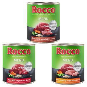 6x800g Gemengd probeerpakket Menue 3 verschillende soorten Rocco Hondenvoer