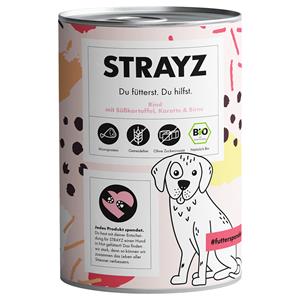 6x 400g STRAYZ Bio Rund met Biologische Zoete Aardappel, Biologische Wortel & Biologische Peer Hondenvoer Nat
