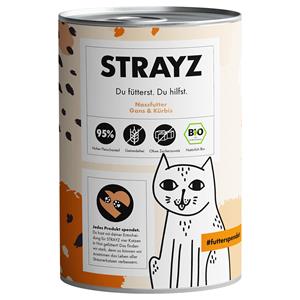 6x 400g STRAYZ Bio Blik Biologische Gans & Biologische Pompoen Nat Kattenvoer