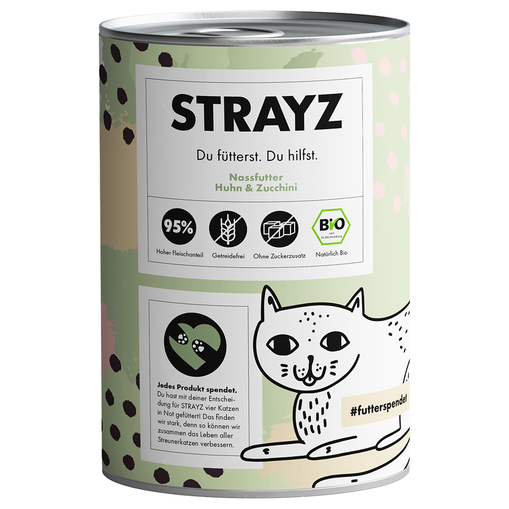 6x 400g STRAYZ Bio Kip & Biologische Courgette Nat Kattenvoer