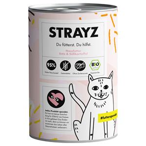 6x 400g STRAYZ Bio Kan Biologische Eend & Biologische Zoete Aardappel Kattenvoer Nat