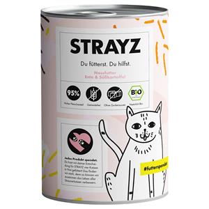 STRAYZ 6x 400g  Bio Kan Biologische Eend & Biologische Zoete Aardappel Kattenvoer Nat